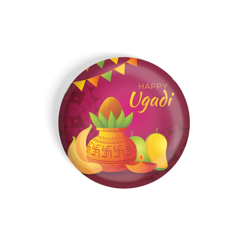 dhcrafts Round Fridge Magnet Red Gudi Padwa D4 Glossy Finish Design Pack of 1 (58 mm)